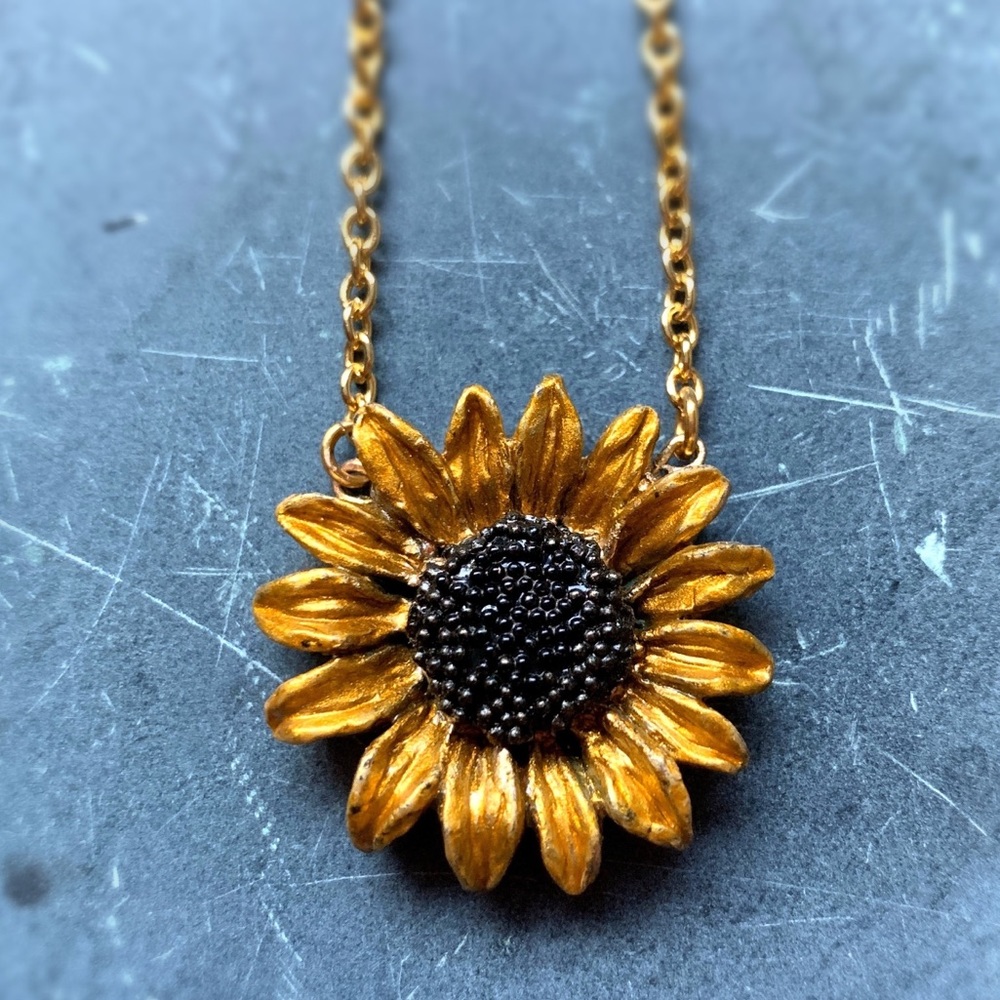 Sunflower pendant charm and gold plated chain